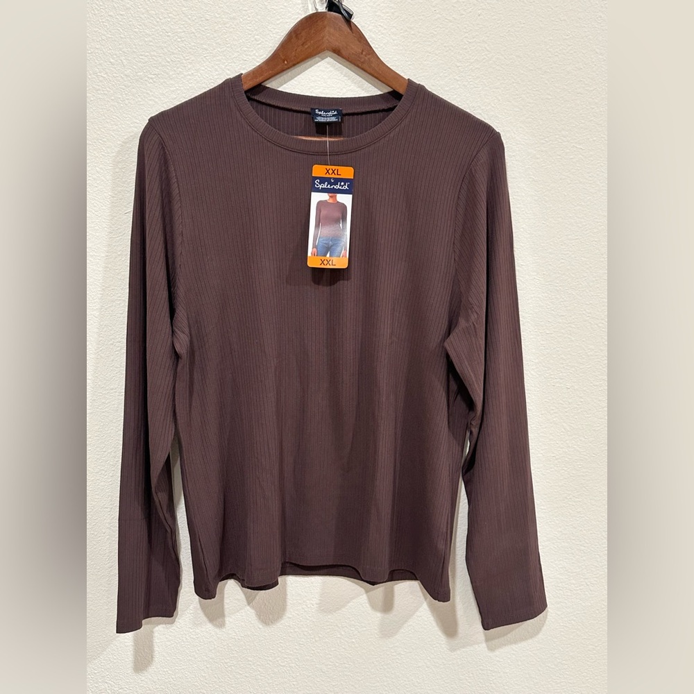 Splendid Brown Long Sleeve Tee Relaxed Fit, xxl nwt!